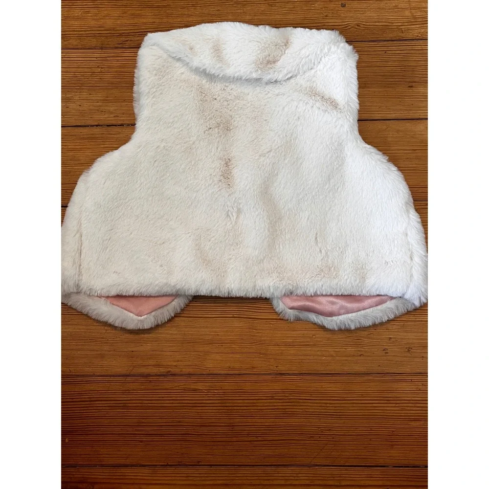 Max Studio Kids Faux Fur Vest Cream Pink Satin Lining Button Front Toddler 12M